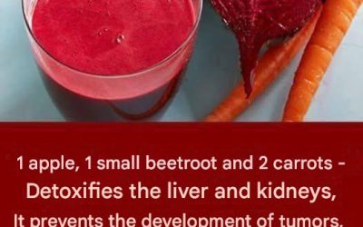 1 apple, 1 small beetroot and 2 carrots – Detoxifies the liver and kidneys, prevents the formation of tumors, improves the condition of the thyroid