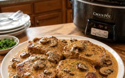 Slow Cooker Smothered Pork Chops with Mushroom Gravy — Easy Homemade Recipe
