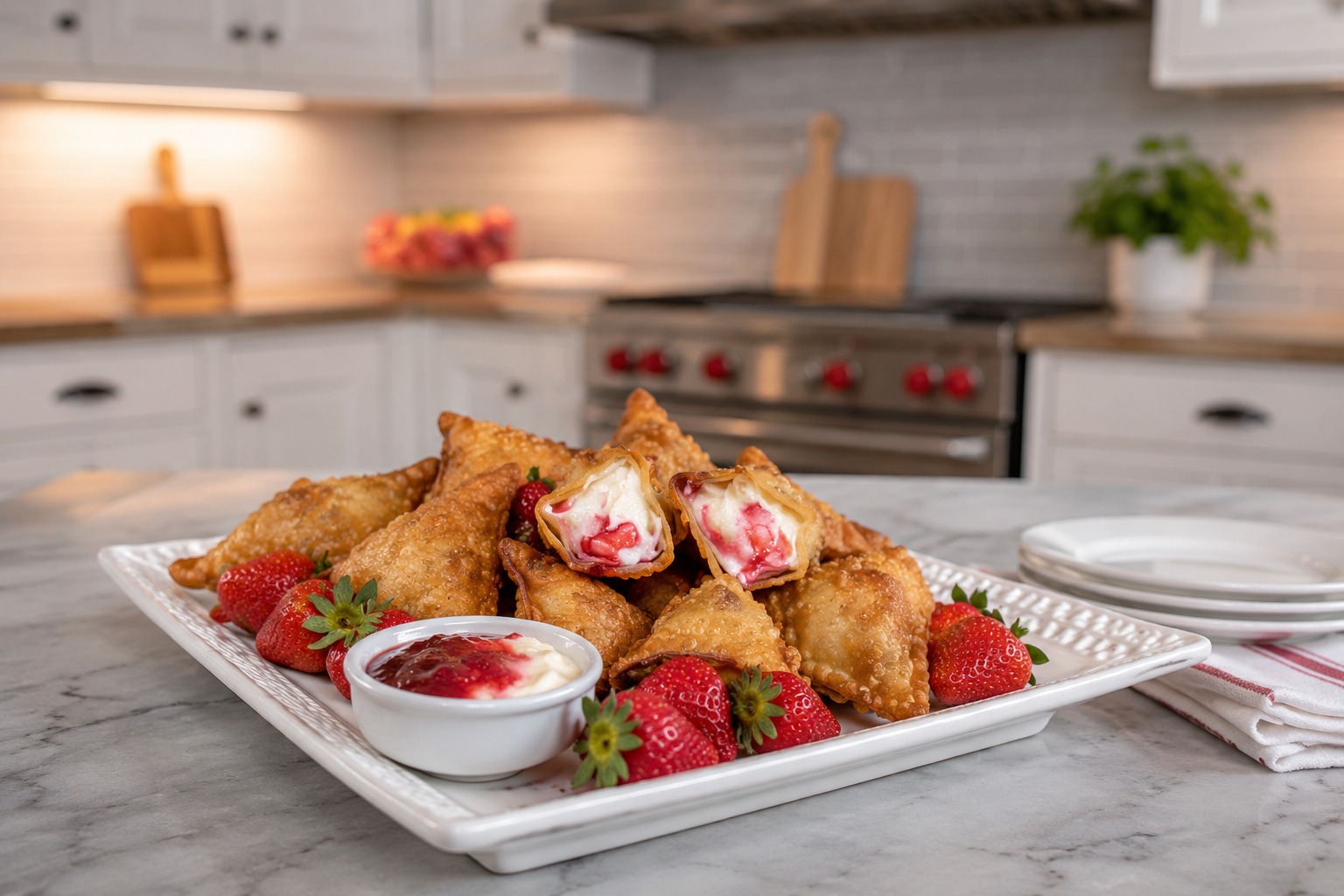 Strawberry Cheesecake-Stuffed Wonton Bites — Easy Homemade Recipe
