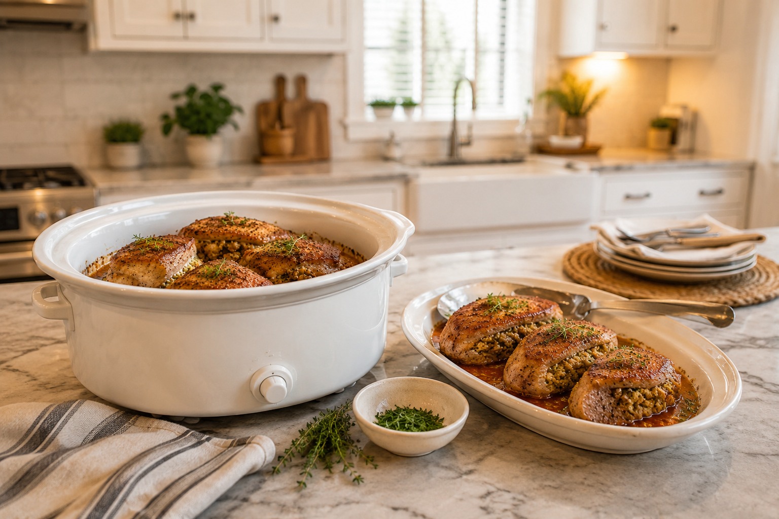 Stuffed Pork Chops in the Slow Cooker — Easy Homemade Recipe