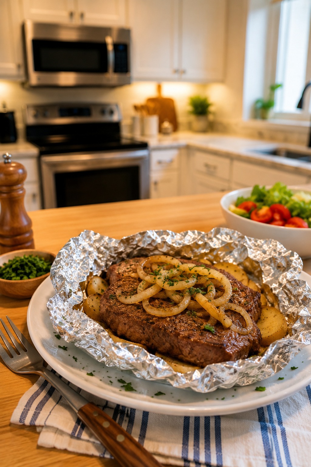 Oven-Baked Beef Steak and Onion Foil Bake — Easy Homemade Recipe