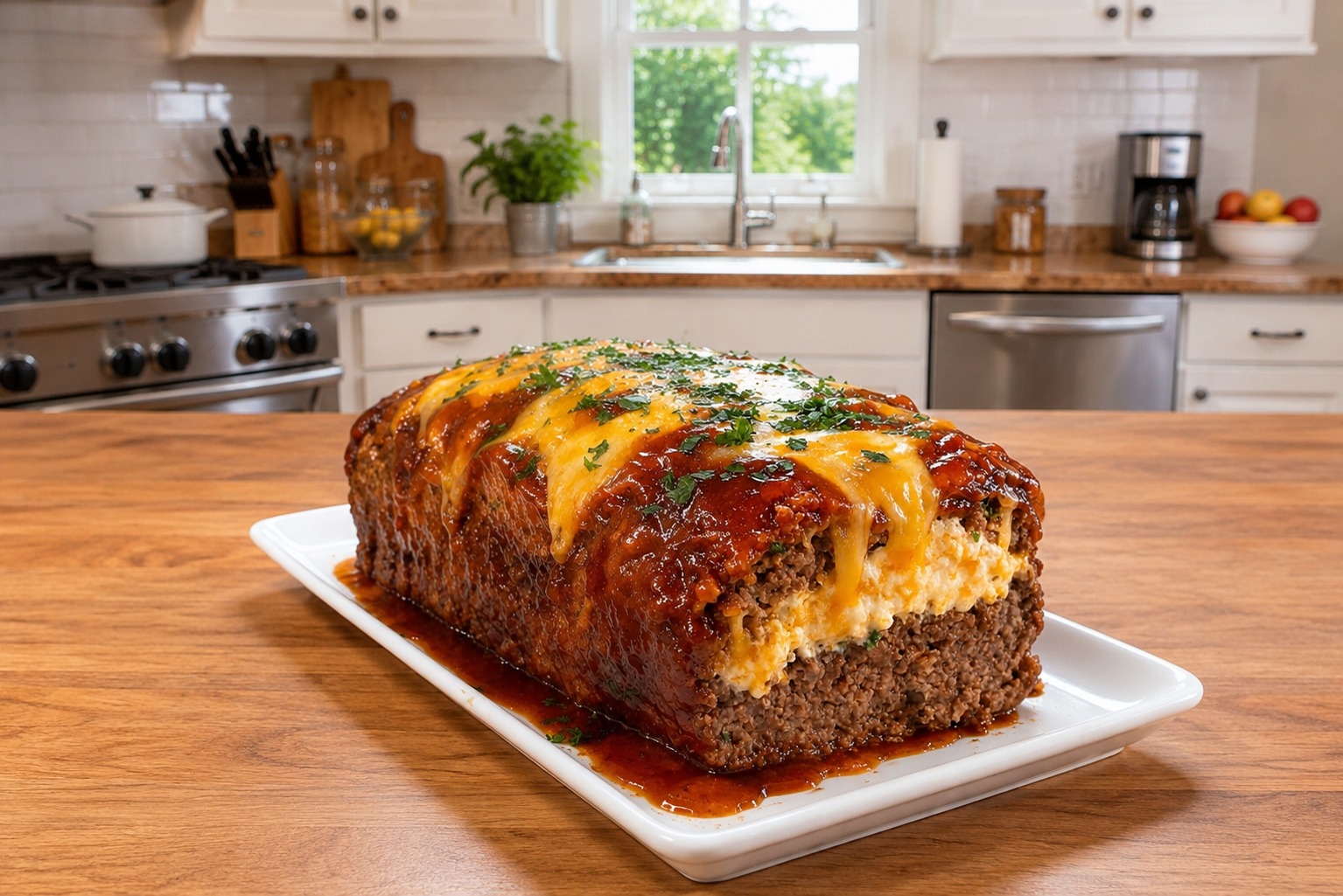 CHEESY STUFFED BBQ MEATLOAF — Easy Homemade Recipe