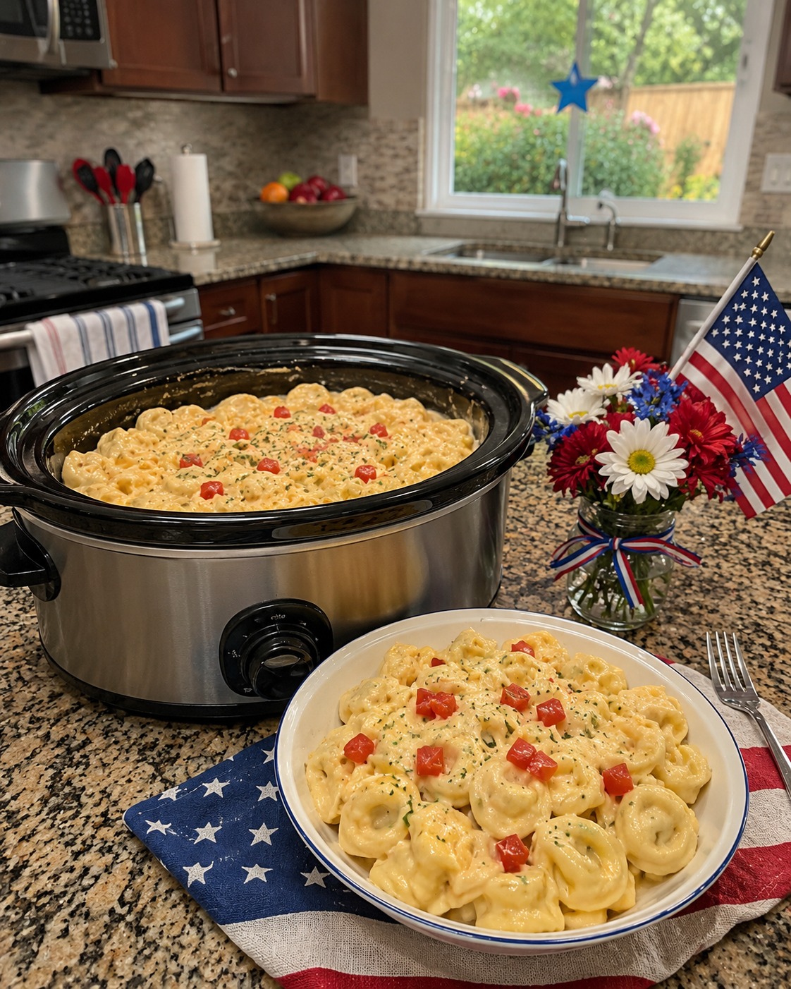 Slow Cooker Fourth of July Cheese Tortellini — Easy Homemade Recipe
