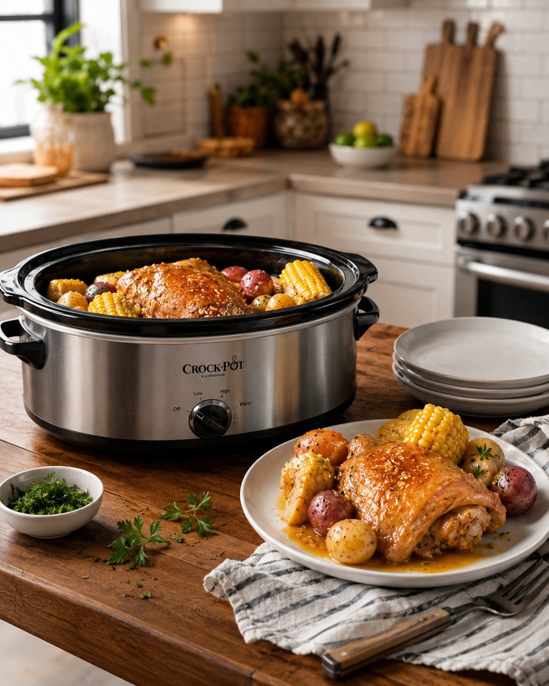 Slow Cooker Honey Garlic Chicken with Corn & Potatoes — Easy Homemade Recipe