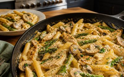 Creamy Mushroom Asparagus Chicken Penne — Easy Homemade Recipe