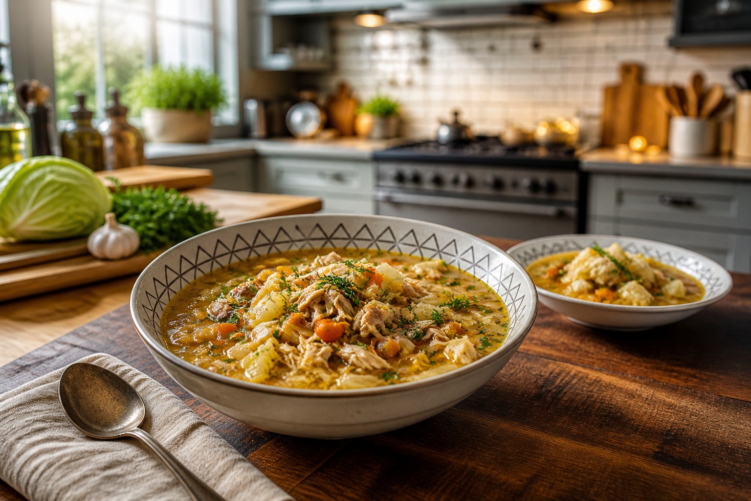 Cabbage Soup with Chicken and Pork — Easy Homemade Recipe