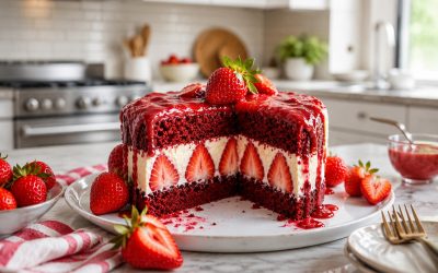Red Velvet Strawberry Cheesecake — Easy Homemade Recipe