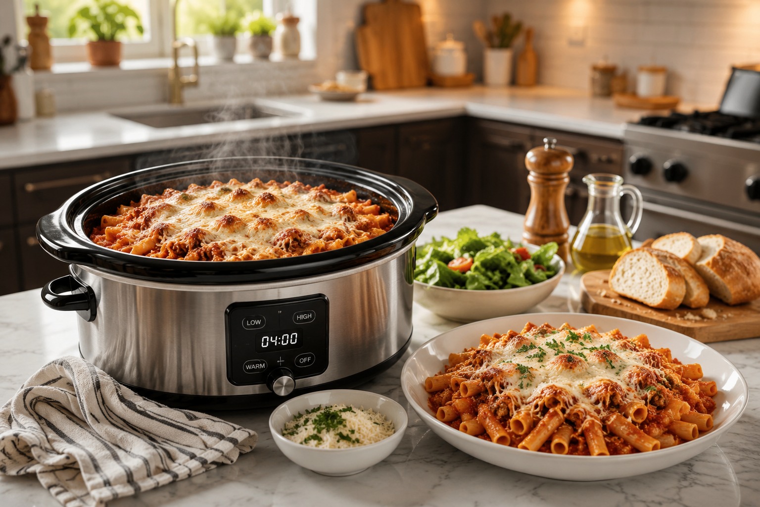 Slow Cooker Baked Ziti — Easy Homemade Recipe